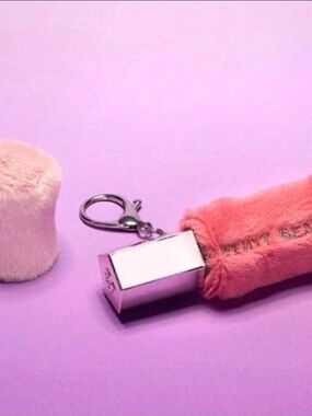 Fenty Beauty Pink Faux-Fur Lipstick Key & Card Holder Charm